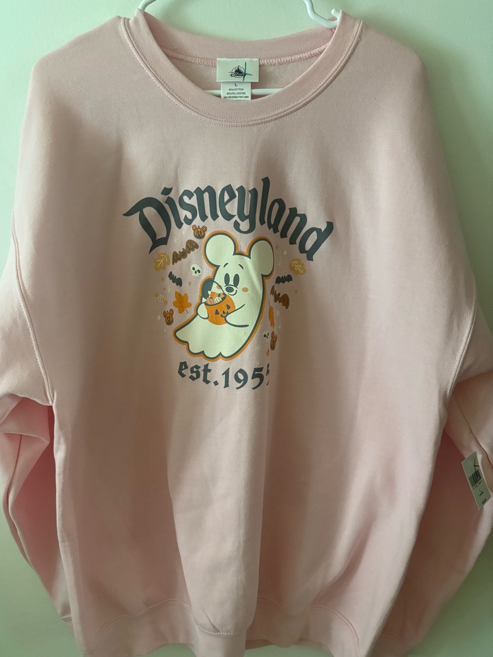 Disney Pink Ghost Mickey Sweatshirt with Orange Accent